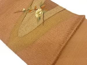 手織り紬すくい織曲線に椿模様織出し名古屋帯